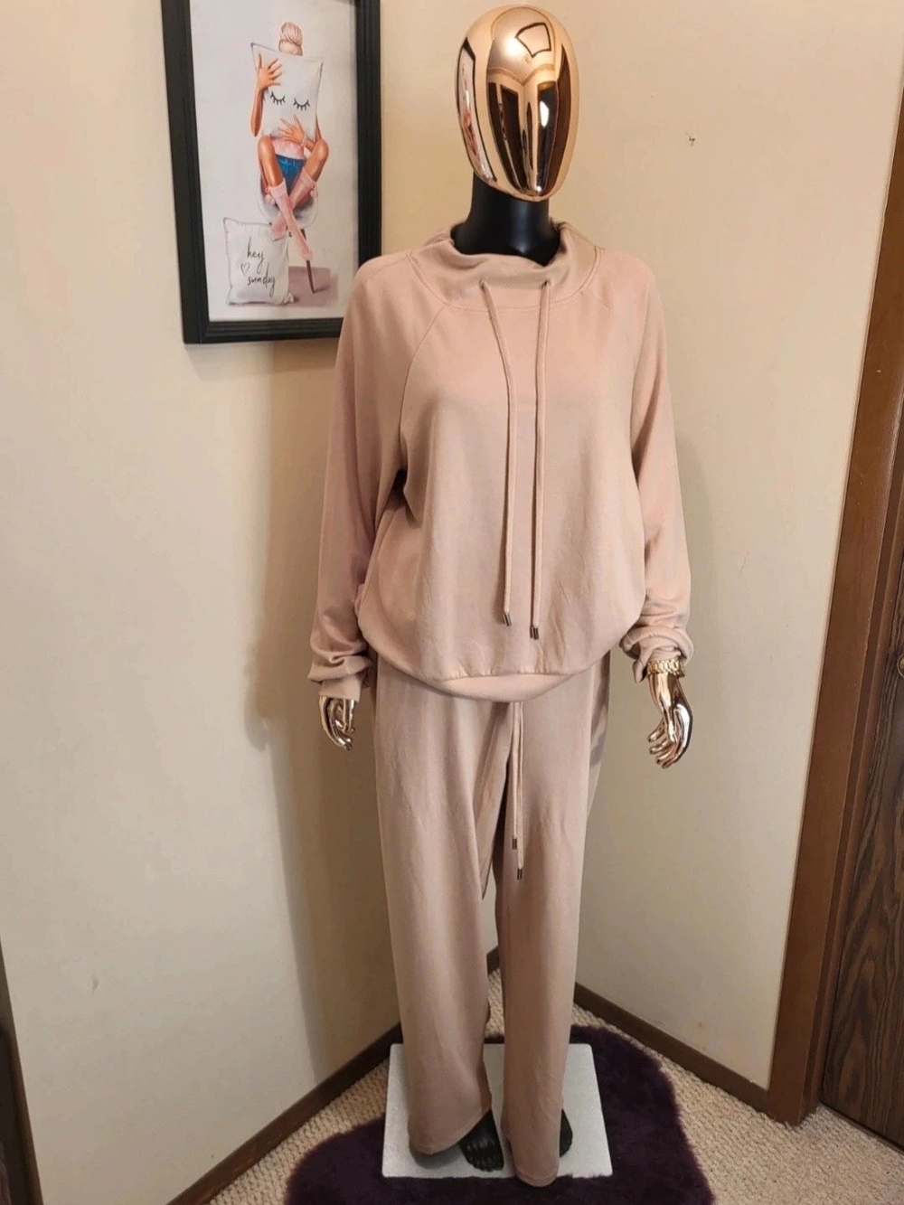 Women's Relaxed Drawstring Loungewear Set - Piece long sleeve hoodie with pocket
